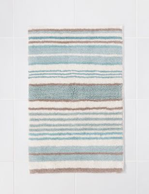 blue striped bath mat