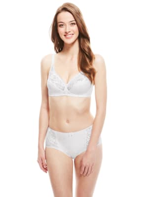 model in substantial white bra and panties