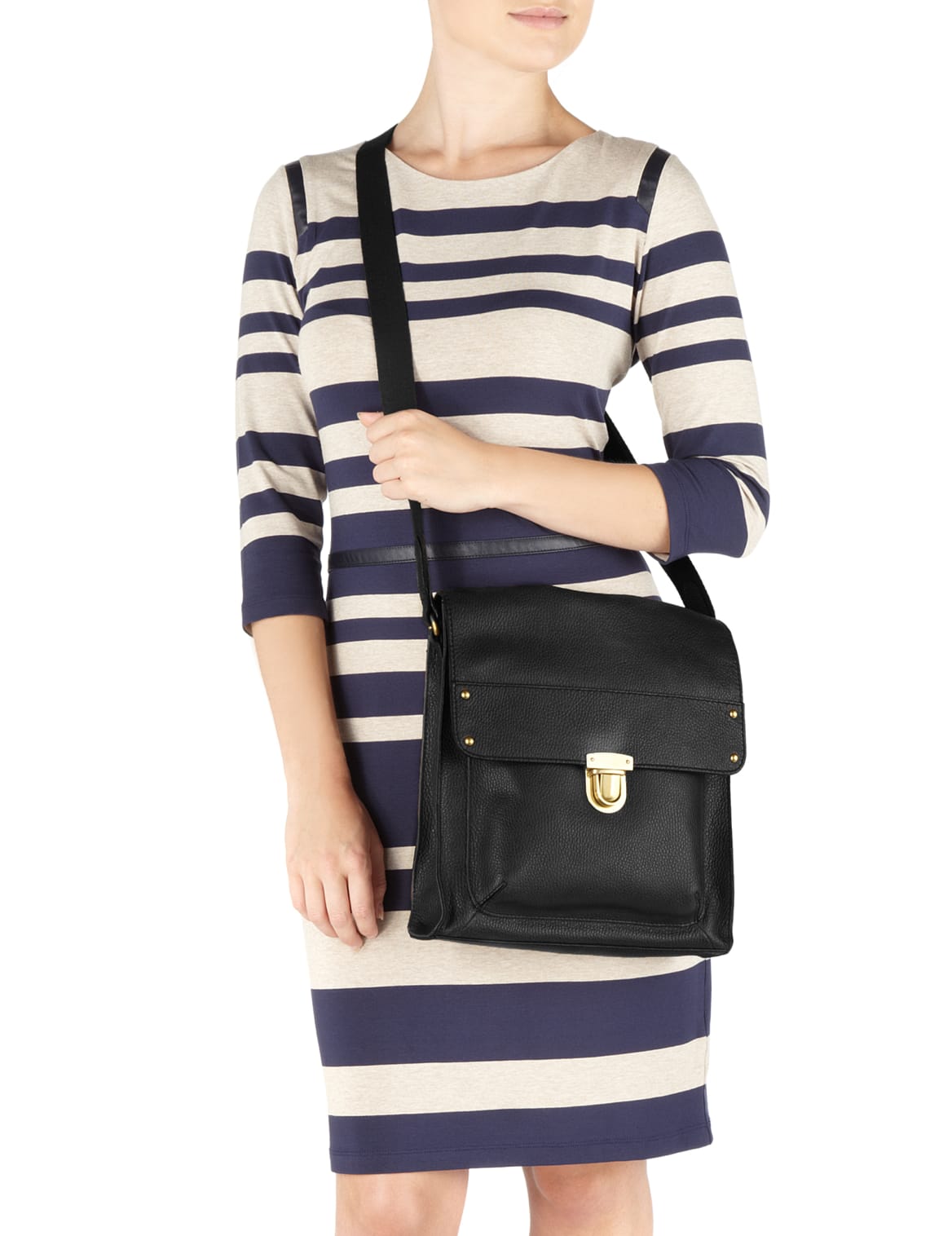 Leather Cross Body Messenger Bag Black Edgemix