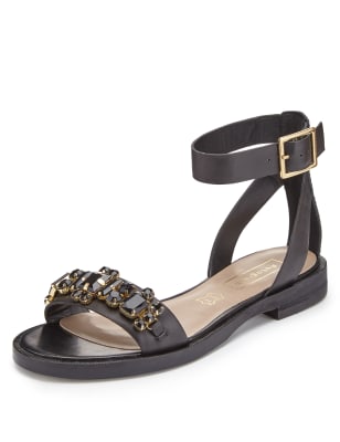 Black Leather DiamantÃ© Sandals with Insolia FlexÂ®