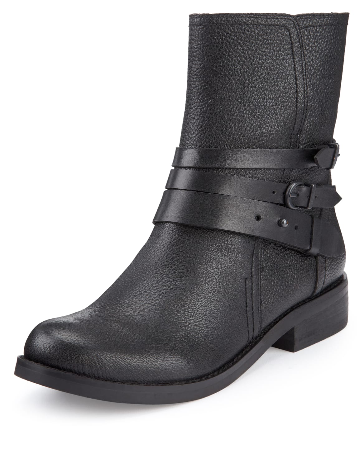 Safeena Black Faux Leather Studded Biker Boots main image 0
