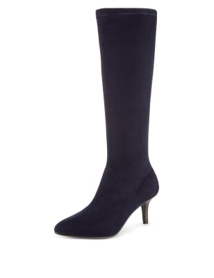 navy stretch long boots
