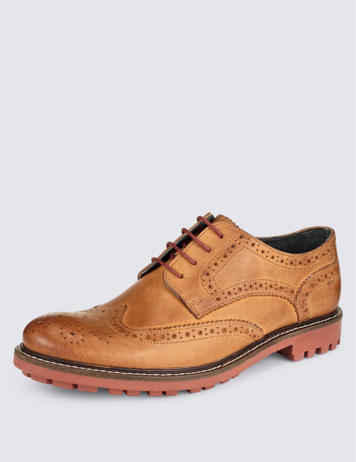 Leather Heavy Sole Brogue Shoes Tan Eizzy