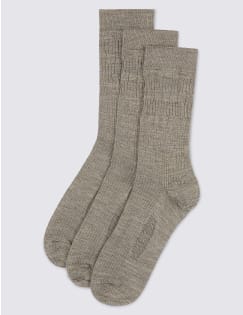 3 Pairs of Freshfeet&trade; Lambswool Blend  Socks, NEUTRAL, catlanding