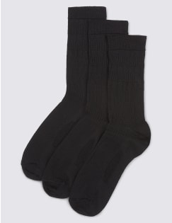3 Pairs of Freshfeet&trade; Lambswool Blend  Socks, BLACK, catlanding