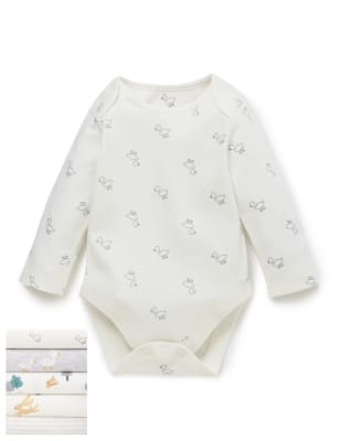 5 Pack Pure Cotton Duck Print Long Sleeved Bodysuits