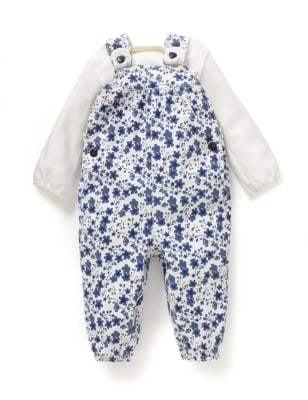 2 Piece Cotton Rich Floral Dungaree & Bodysuit Outfit