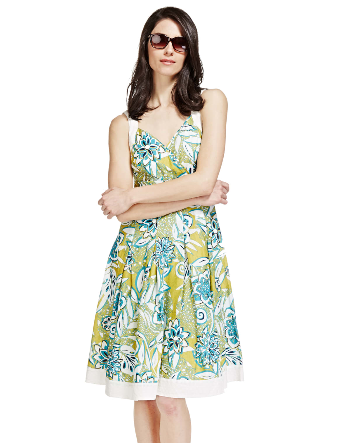 Pure Cotton Floral Fit & Flare Dress Multi Eizzy