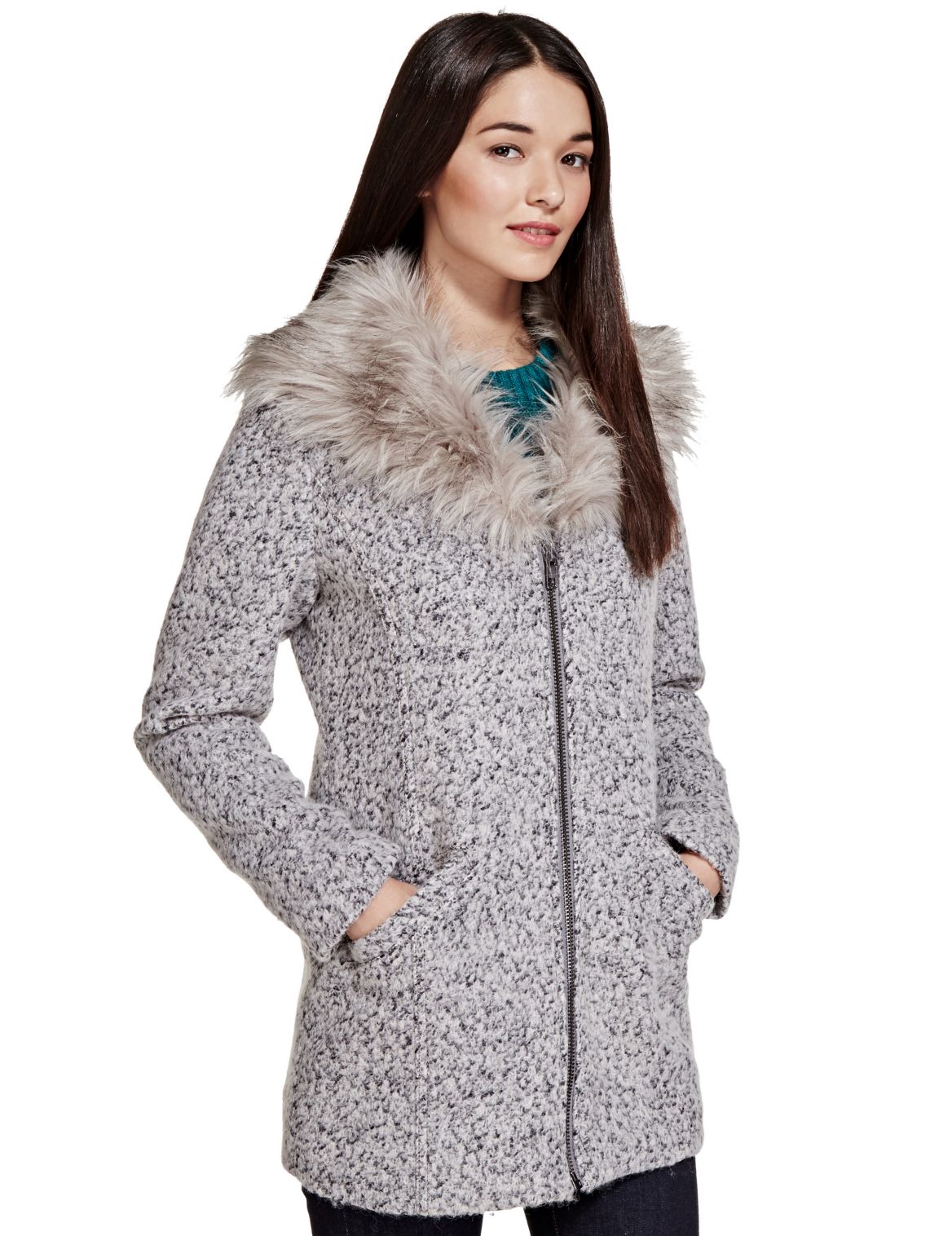 Faux Fur Collar Coat Light Grey | Voova