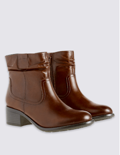 tan ruched ankle boots
