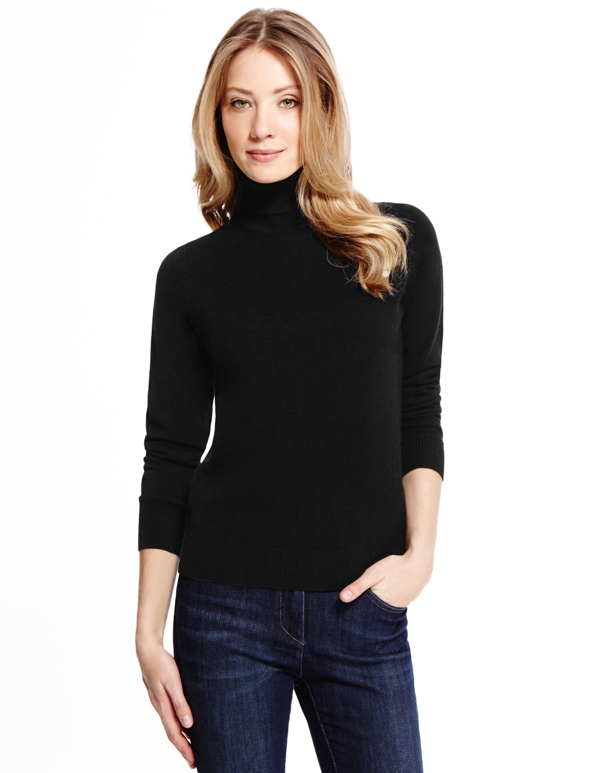 black knitted polo neck jumper