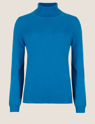 M & S COLLECTION LADIES LUXURY 100 PURE CASHMERE BLUE POLO NECK JUMPER