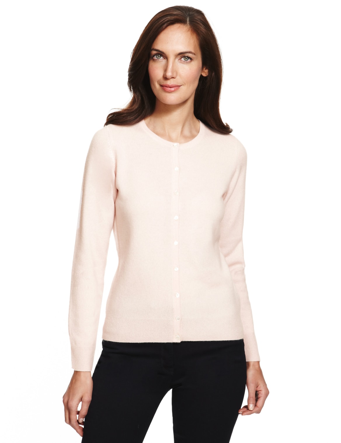 Pure Cashmere Round Neck Cardigan Blush Pink Voova