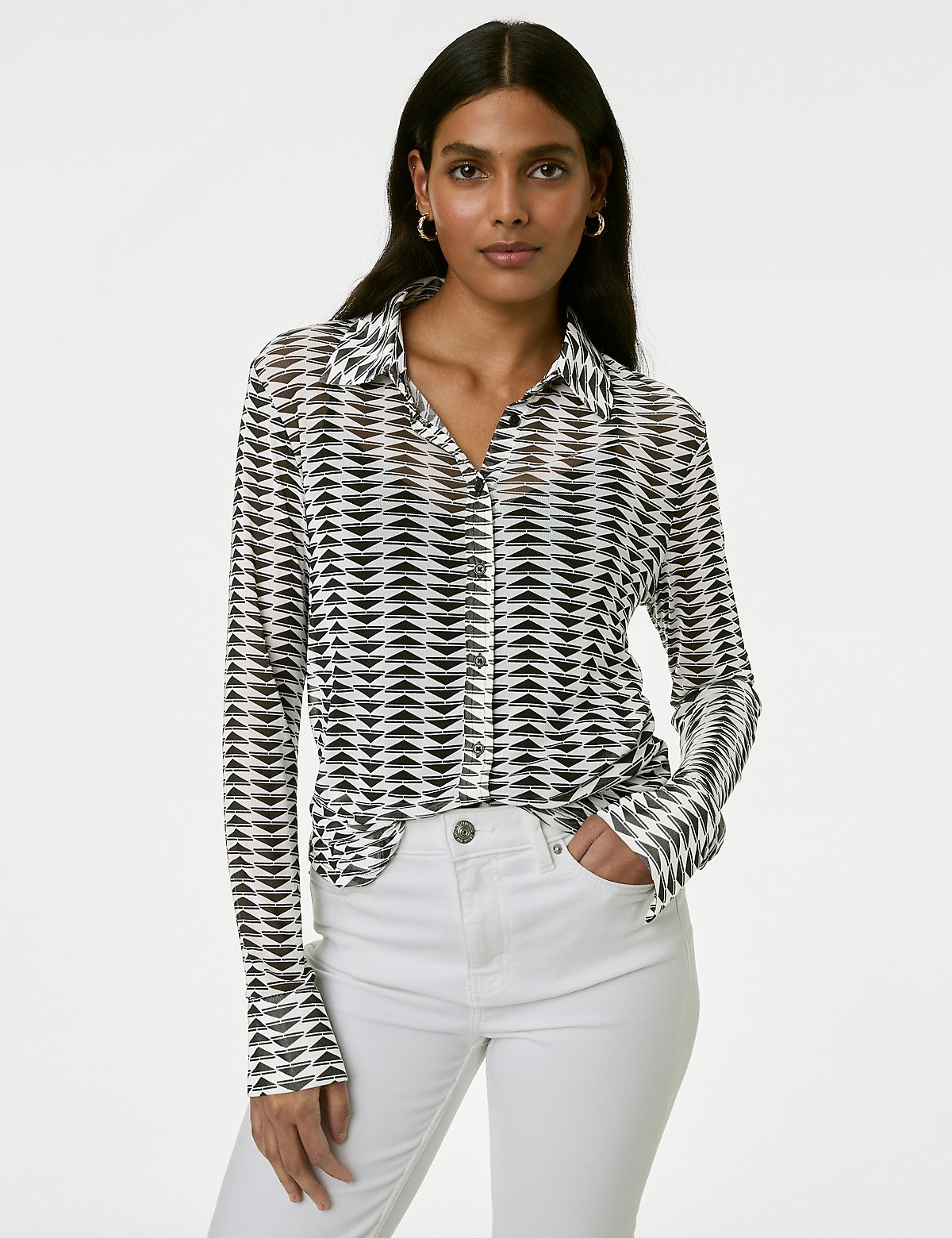 Блуза Marks & Spencer Удлиненная рубашка с анималистичным принтом и длинным рукавом, Marks&Spencer