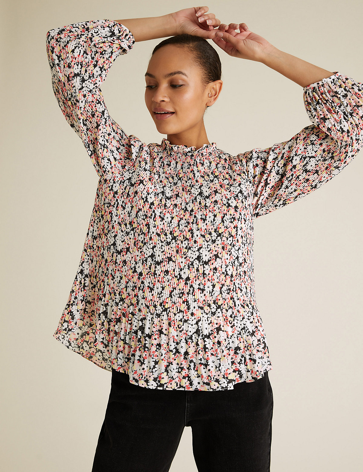 Блуза Marks & Spencer Блузка с длинными рукавами и плиссировкой, Marks&Spencer