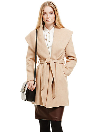 PETITE Soft Wrap Front Belted Coat with Wool | M&S