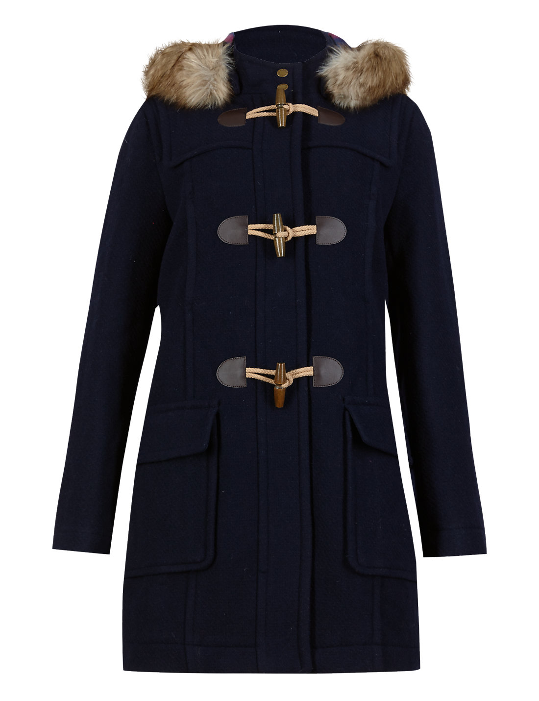 Faux Fur Hooded Duffle Coat with Wool | M&S