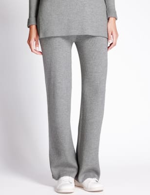 grey ribbed wide leg trousers