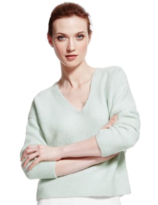 Duck Egg V-Neck Felted Jumper