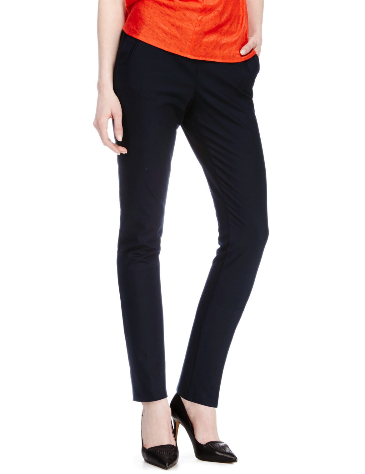 ladies navy slim fit trousers