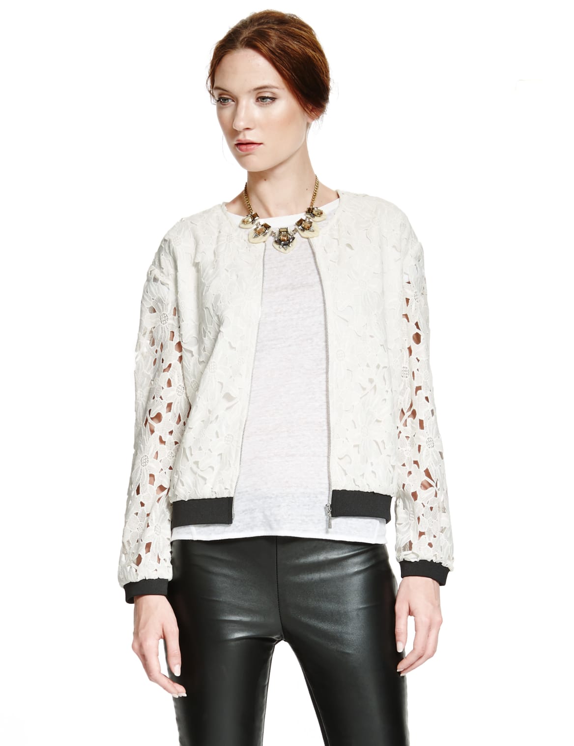 Floral Lace Bomber Jacket Soft White Edgemix