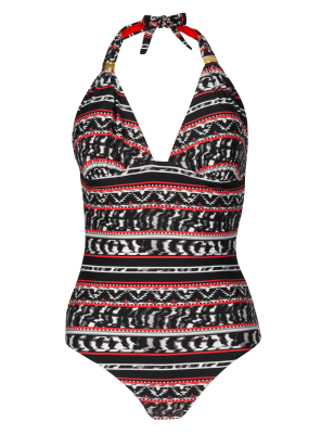 Tummy Control Halterneck Animal Print Swimsuit Clothing