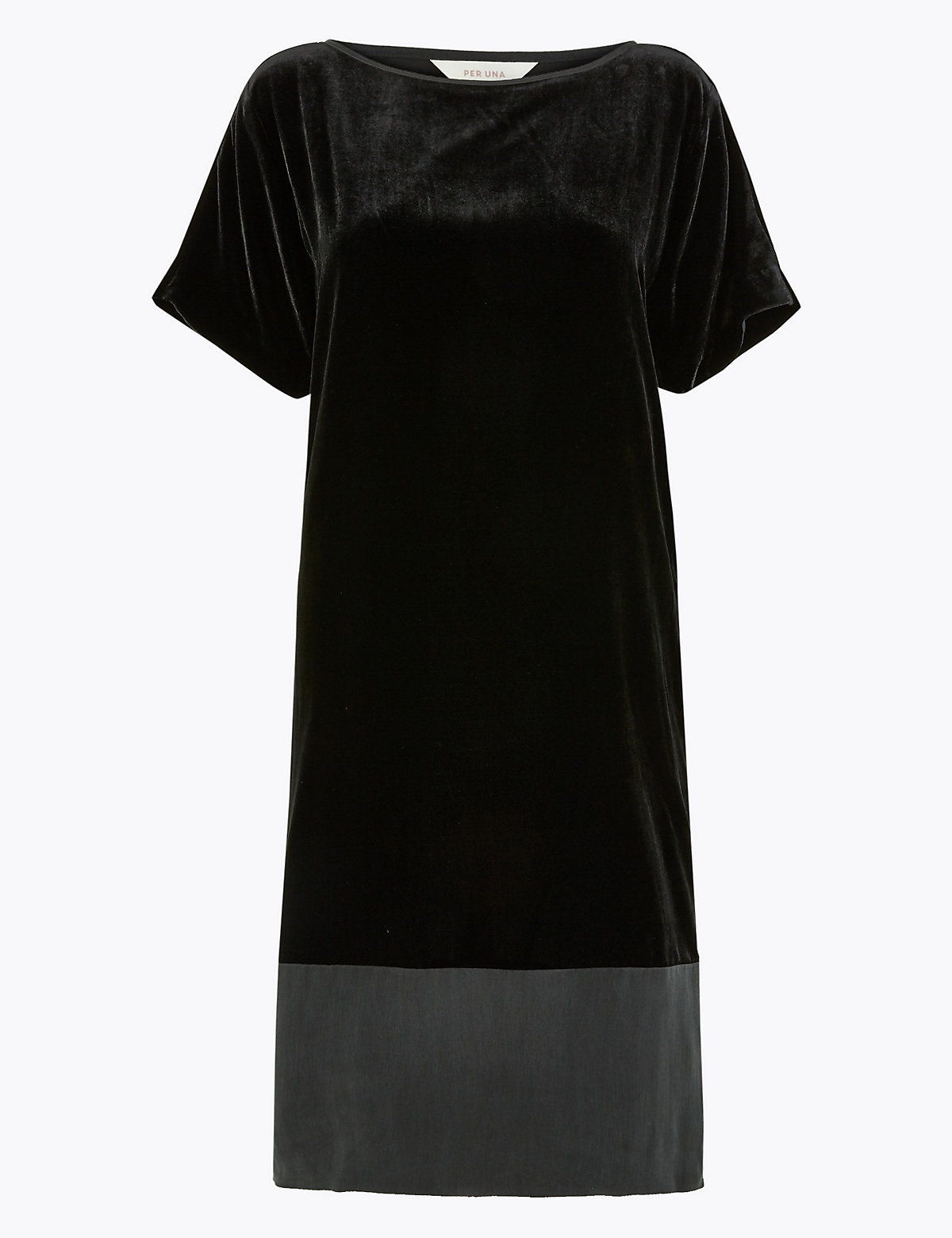 Вельветовое прямое платье-футболка с коротким рукавом Per Una. Цвет: черный