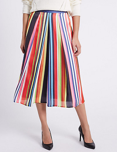 Striped A-Line Midi Skirt | M&S