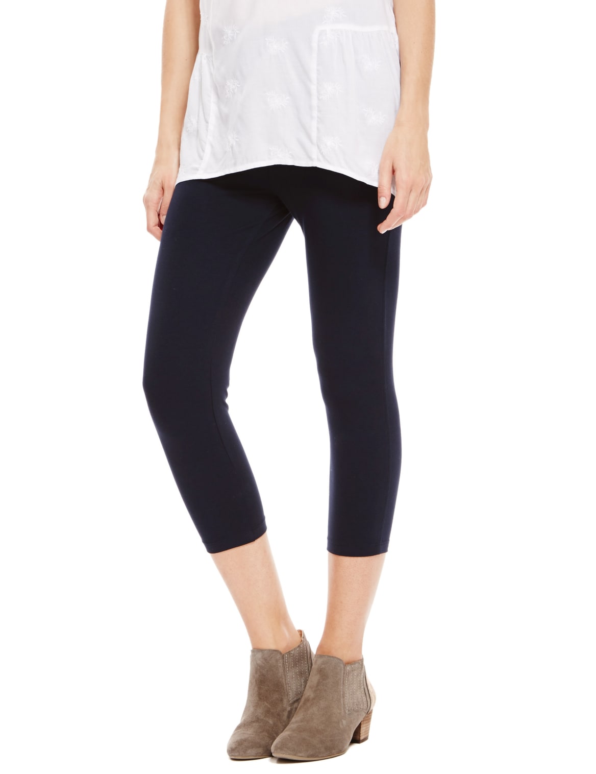 Cotton Rich Cropped Leggings With Staynewâ ¢ Navy Zazio