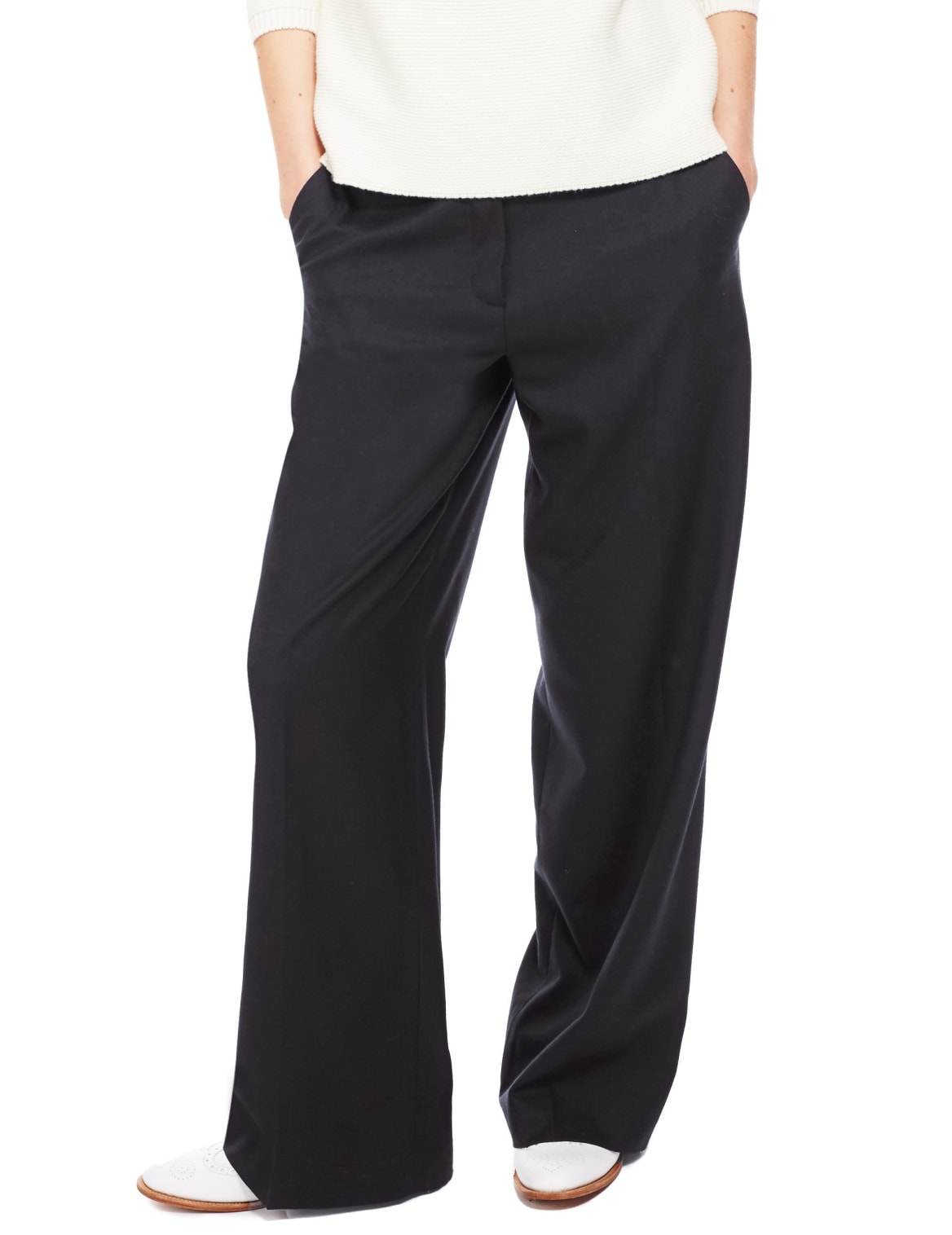 wide leg wool trousers