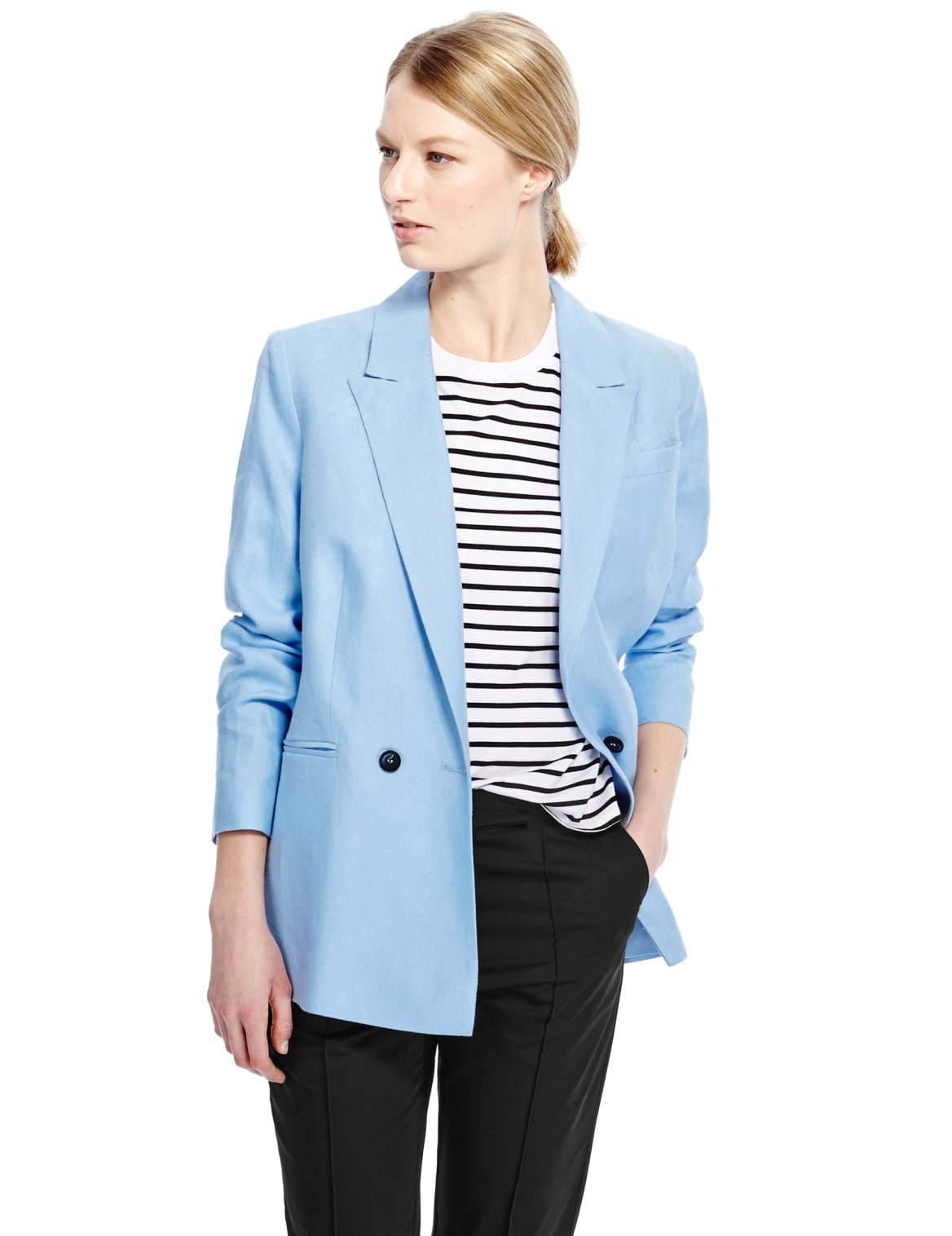 Pure Linen Longline Blazer Pale Blue Edgemix