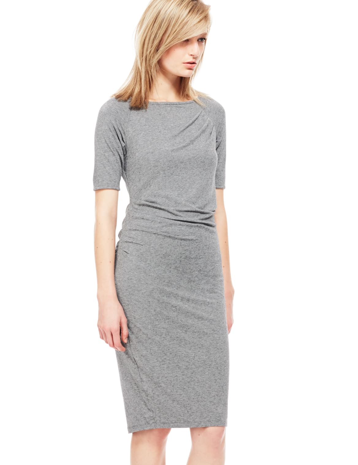 Best Of British Drop Waist Drape Dress With Wool Grey Marl Skigen