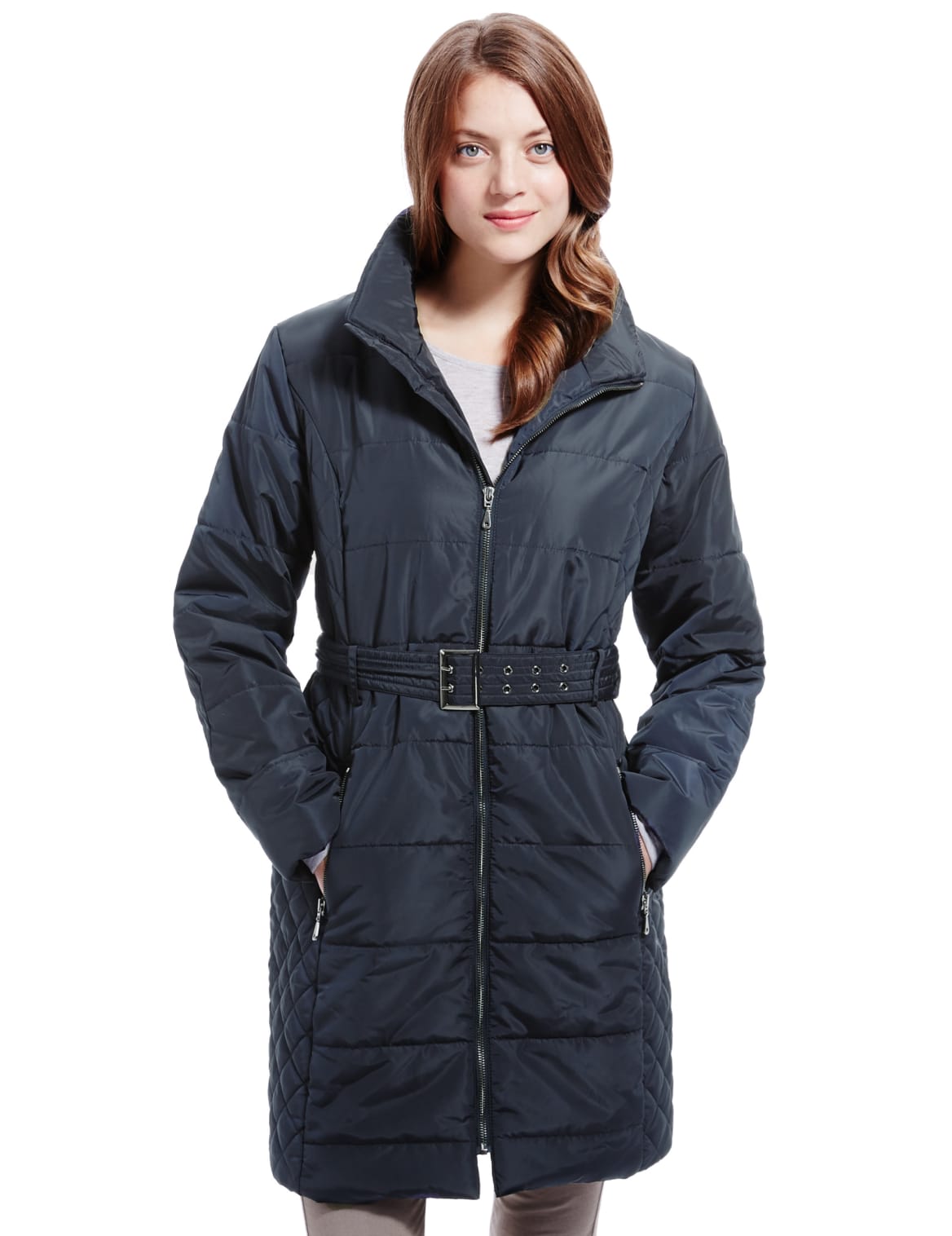 Plus Funnel Neck Padded Coat With Thinsulateâ ¢ & Stormwearâ ¢ Navy Voova