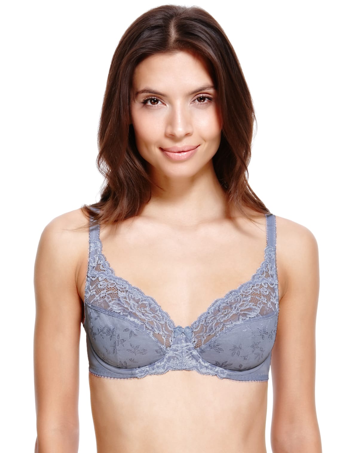 Floral Jacquard Lace Underwired Full Cup Bra A Dd Lavender Grey Myvee