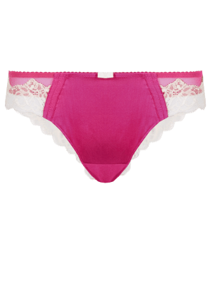 Cerise only: Breast Cancer Now CDC Silk Rose Lace Trim Brazilian Knickers