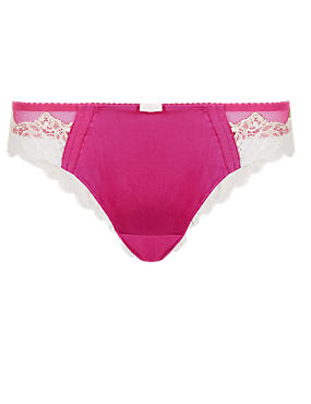 Cerise only: Breast Cancer Now CDC Silk Rose Lace Trim Brazilian Knickers