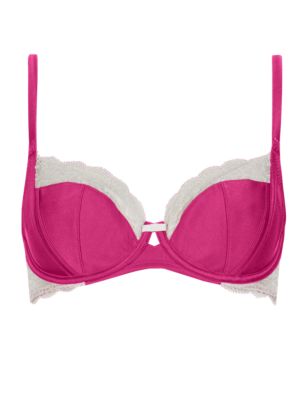 Cerise only: Breast Cancer Now CDC Silk Lace Non-Padded Balcony Bra B-DD