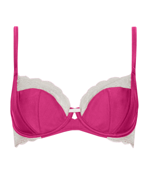 Cerise only: Breast Cancer Now CDC Silk Lace Non-Padded Balcony Bra B-DD