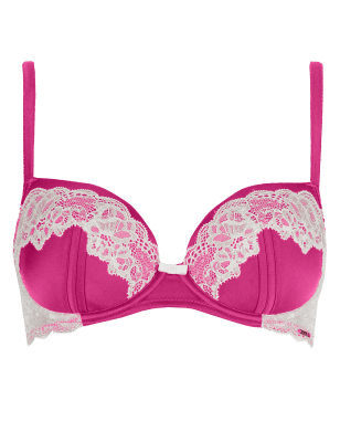 Cerise only: Breast Cancer Now CDC Silk & Lace Padded Balcony Bra A-E