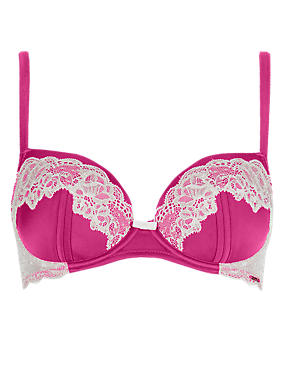 Cerise only: Breast Cancer Now CDC Silk & Lace Padded Balcony Bra A-E