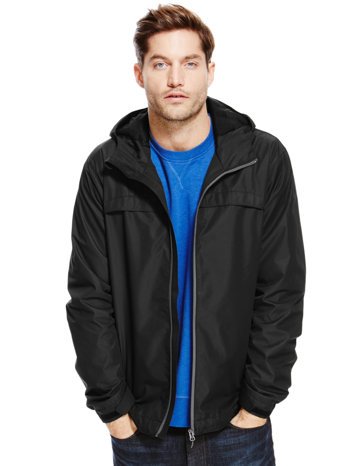 Black hooded anorak jacket clearance