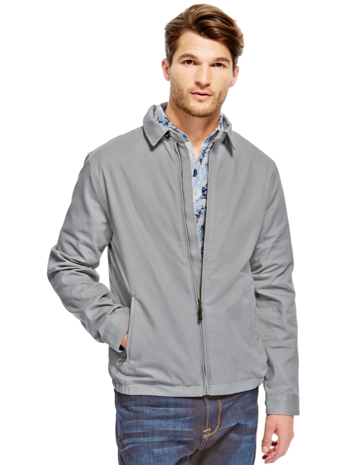 Pure Cotton Harrington Bomber Jacket With Stormwearâ ¢ Grey Eizzy
