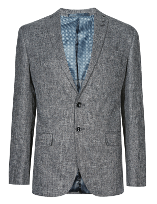 Tailored Fit Notch Lapel 2 Button Jacket with Linen