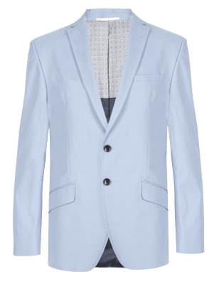 Pure Cotton Notch Lapel Tailored Fit 2 Button Jacket