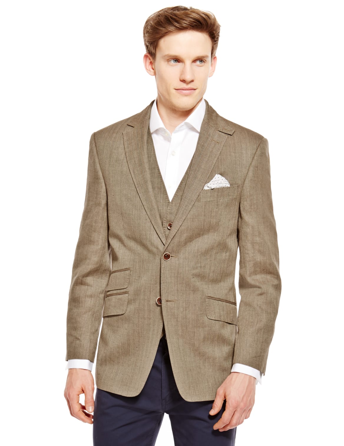 Notch Lapel 2 Button Herringbone Jacket With Wool Neutral Edgemix