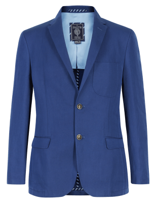 Indigo University of Oxford Tailored Fit 2 Button Jacket with Linen