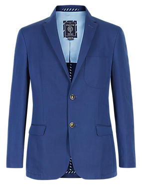Indigo University of Oxford Tailored Fit 2 Button Jacket with Linen