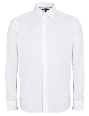 White Stretch Cotton Classic Collar Shirt Clothing