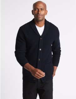 Lambswool Rich Textured Cardigan, NAVY, catlanding