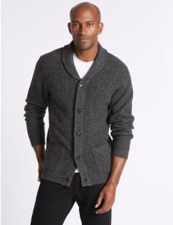 Lambswool Rich Textured Cardigan, GREY MIX, catlanding